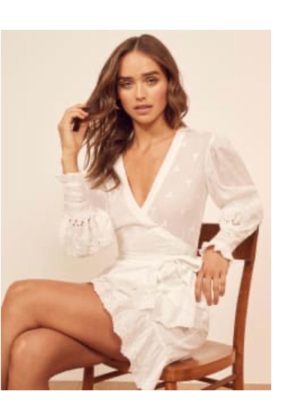 Reformation White Long Sleeve Wrap Mini Dress